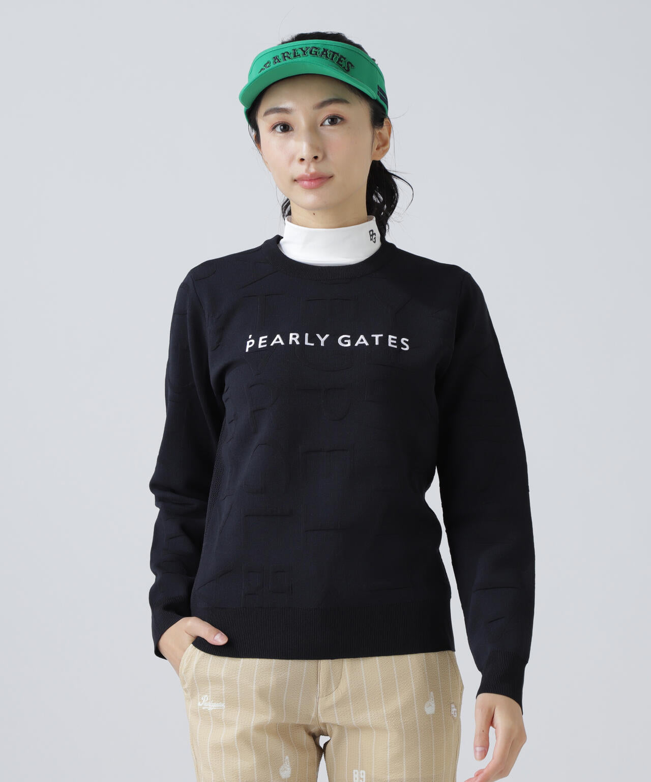 14Gクルーネックニットプルオーバー ＜ジャガードロゴ総柄＞ | PEARLY