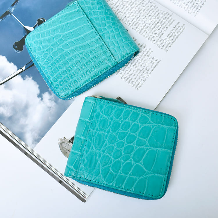 二つ折り財布 クロコダイル レディース メンズ 本革 ラウンド